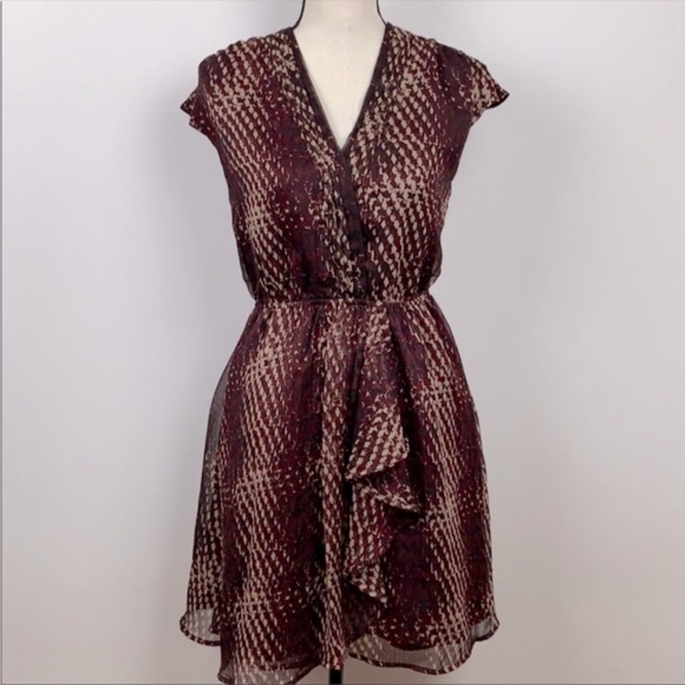 🌸 Converse One Star Burgundy Red Chiffon Mini Dress with Ruffle Detail, Size XS